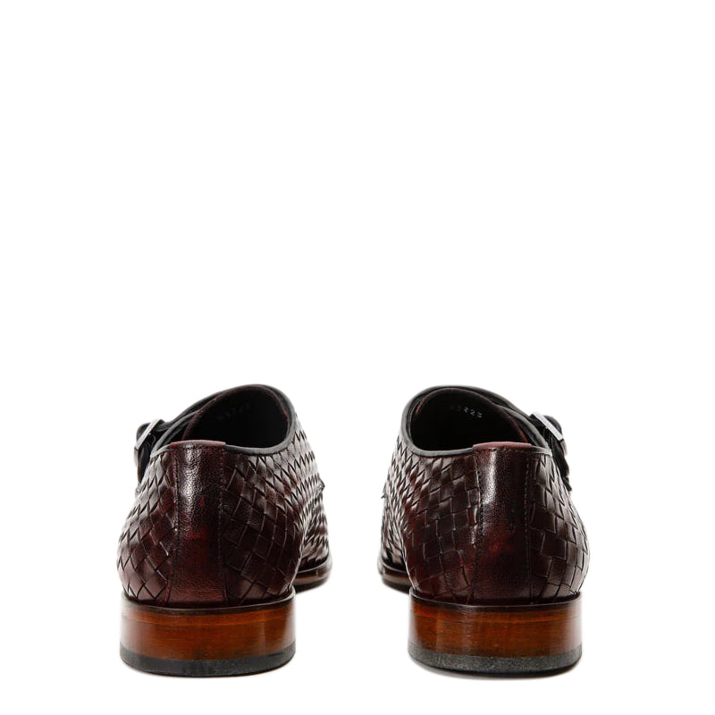 Brown Woven Double Monk Strap Men's Shoes