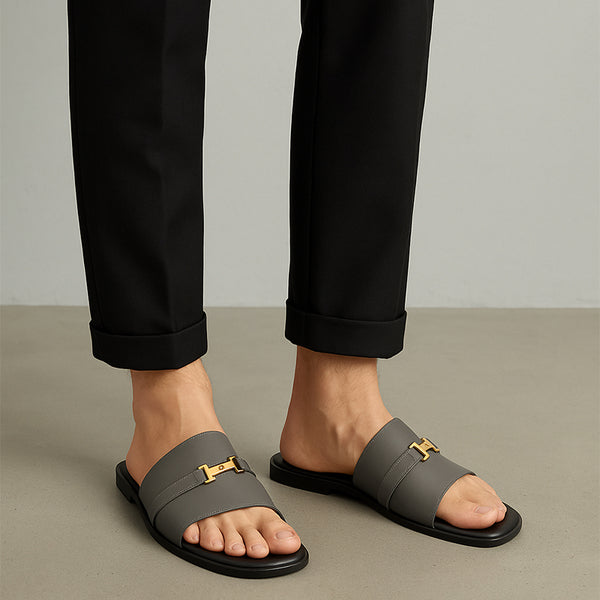 Luxury H Style Buckle Leather Slipper