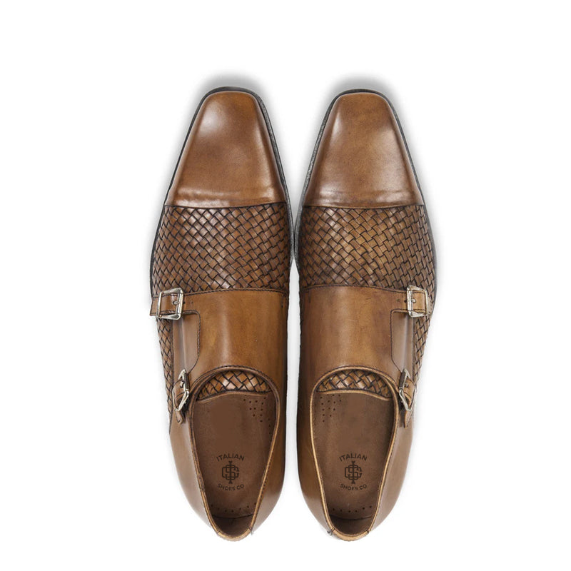 Cognac Leather Double Monk Strap Shoes