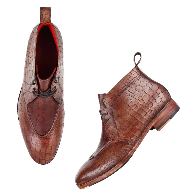 Patina Croco Leather Chukkas Boots