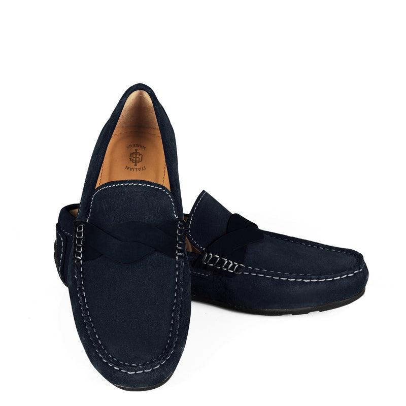 Penny Suede Cross Strap Leather Loafers