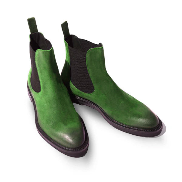 Classic Chelsea Olive Coloured Suede Leather Boots