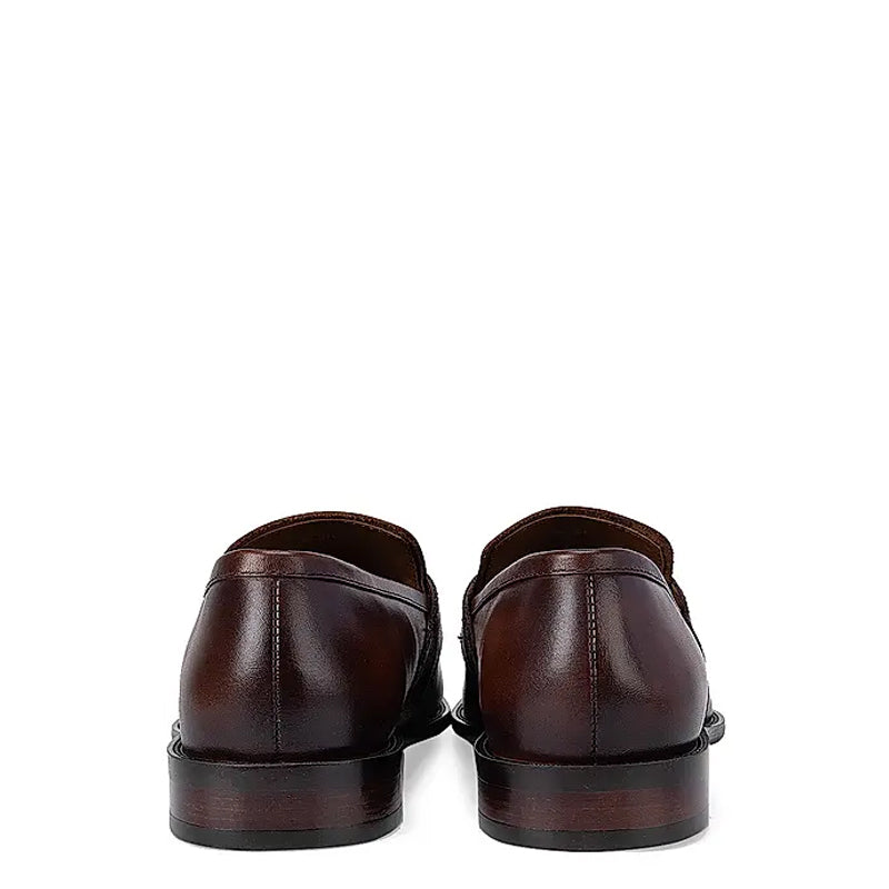 Textured Strap Leather Brown Loafer Shoe