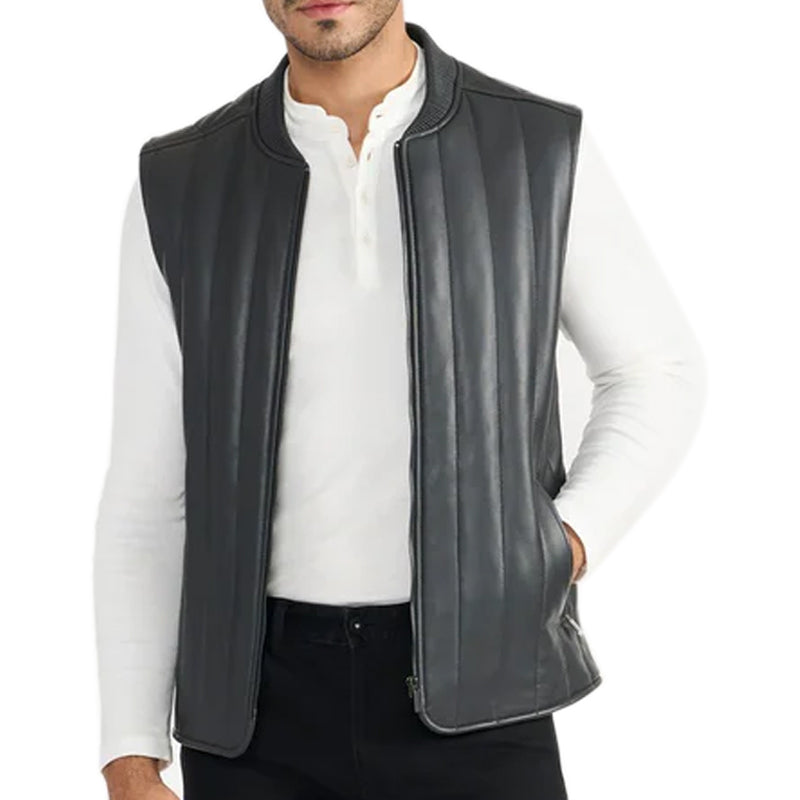 Grey Neil Leather Half Sleeve Jacket