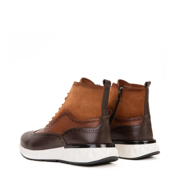 Premium Leather Lace Up Wingtip Burgundy Boot - Brown