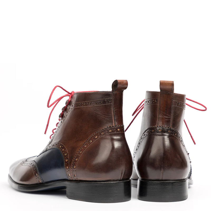 Men Dual Tone Leather Wingtip Ankle Grey Boot