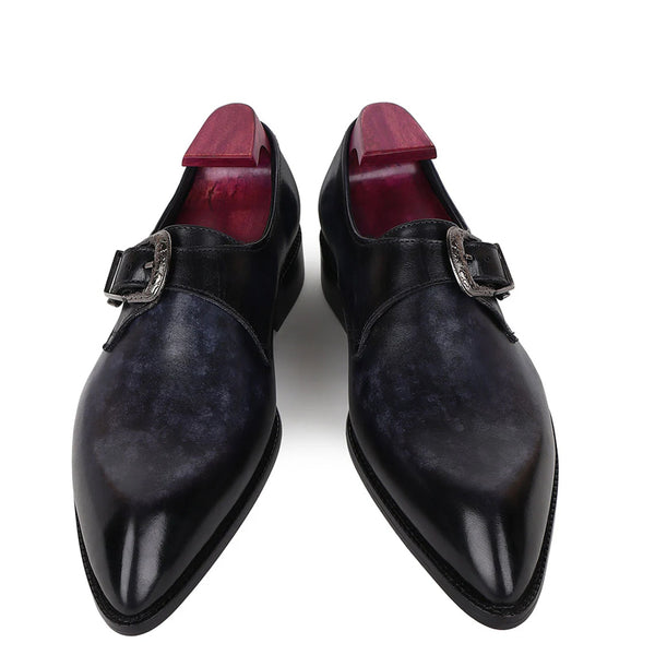 Plain Leather Single Monk Shoe With Side Buckle