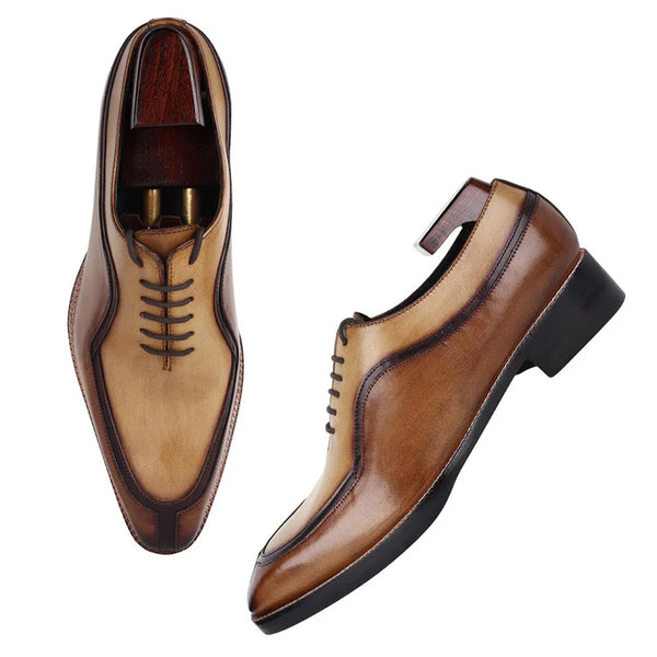 Luxury Patina Split Toe Italian Leather Oxford Shoe Tan