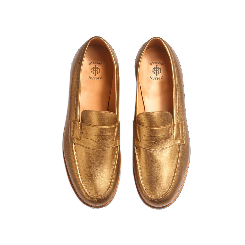 Metallic 180 Grained Leather Penny Loafers For Men