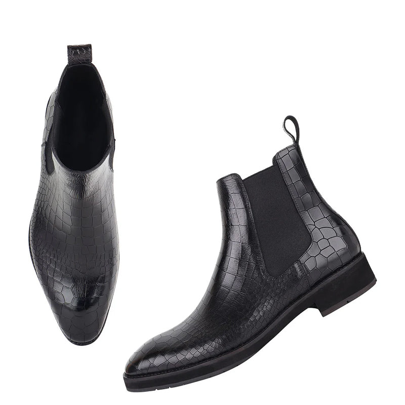 Stylish Croco Italian Leather Chelsea Boot Black