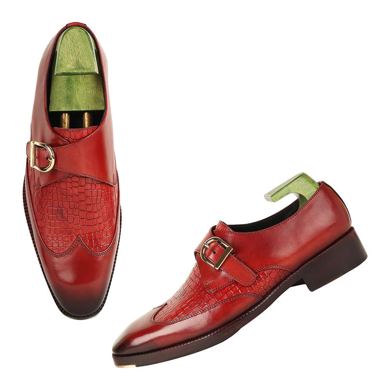 Patina Croco Leather Single Monk Straps Shoes