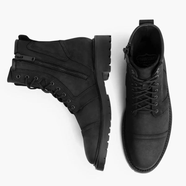 Leather Zip Up High Ankle Boots - Black Matte