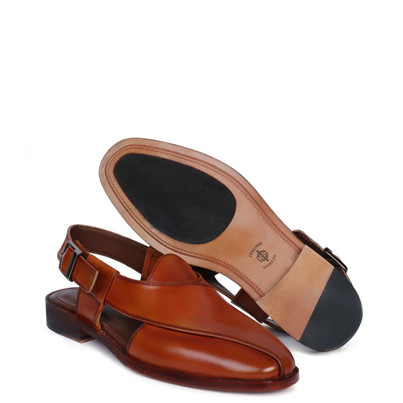 Cross Strap Slip On Leather Peshawari Black Sandal