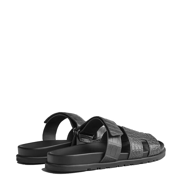 Croco Leather Luxury Sandals - Black