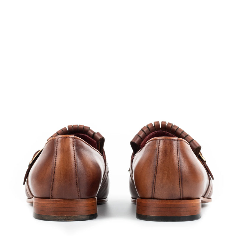 Men Solid Leather Single Monk Straps Shoes