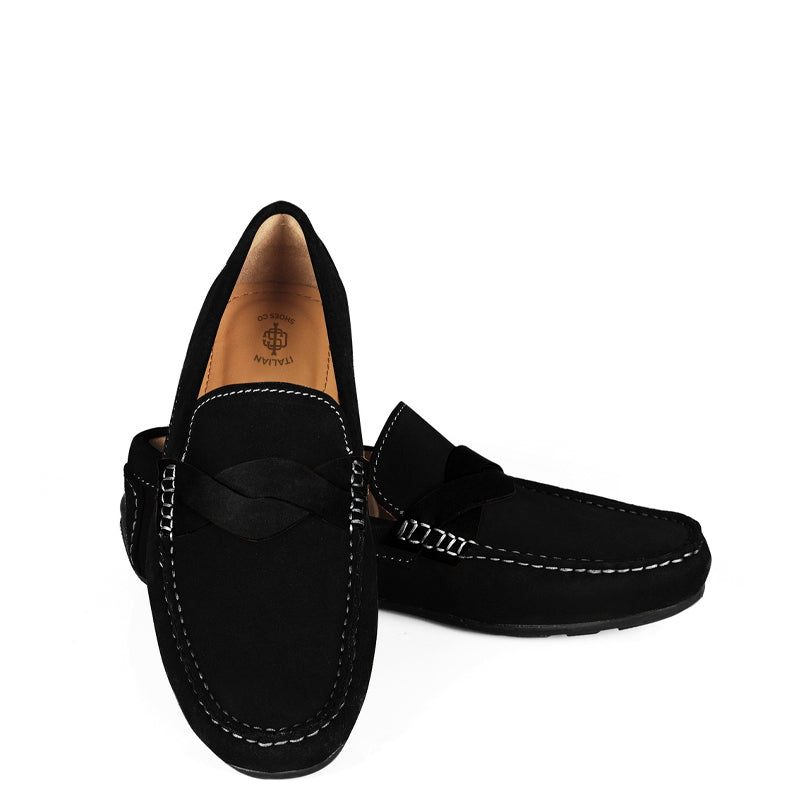 Penny Suede Cross Strap Leather Loafers