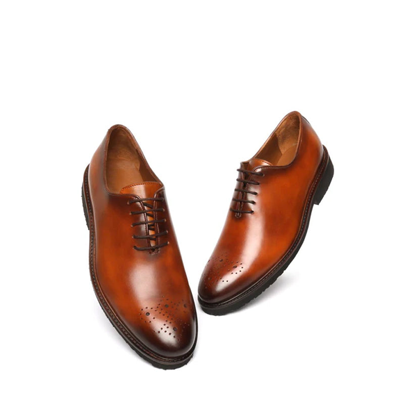 Men Wholecut Shiny Leather Grey Oxford Shoe