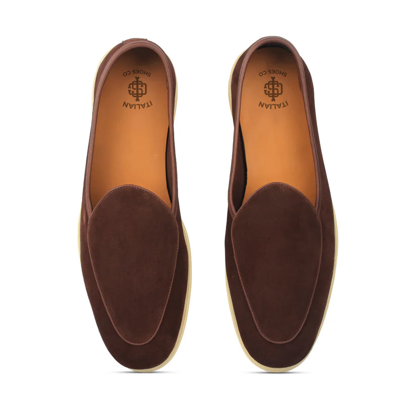 Suede Leather Solid Green Loafers For Men