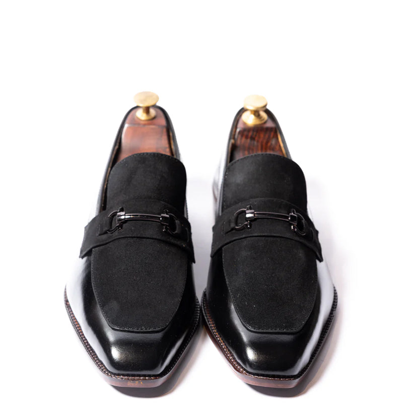 Men Suede Upper Horsebit Buckled Leather Loafers