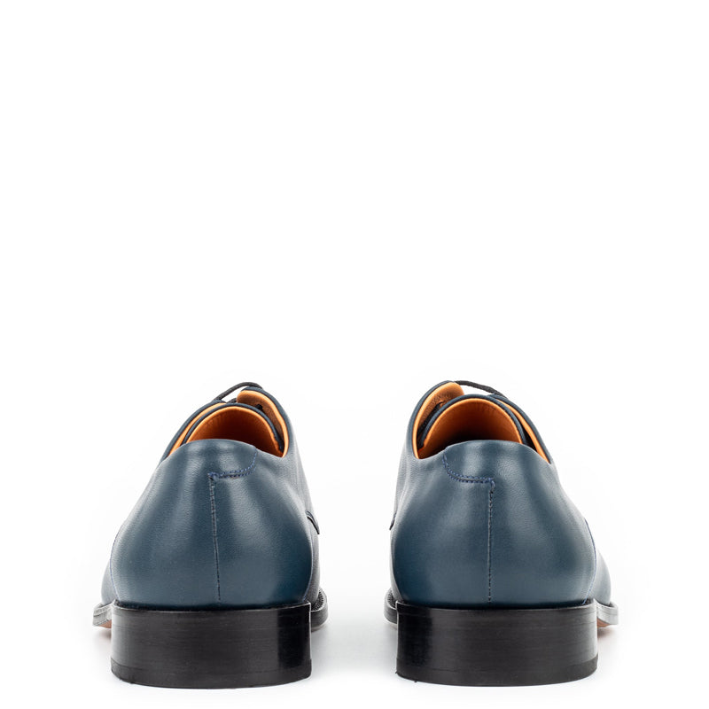 Polished Plain Italian Leather Derby Shoe Blue