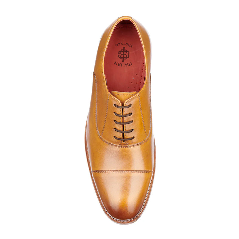 Plain Shiny Leather Cap-Toe Oxford Shoes