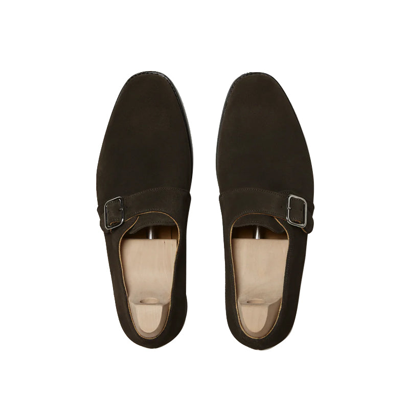 Men's Tan Handcrafted Suede Single-Strap Monk Shoe