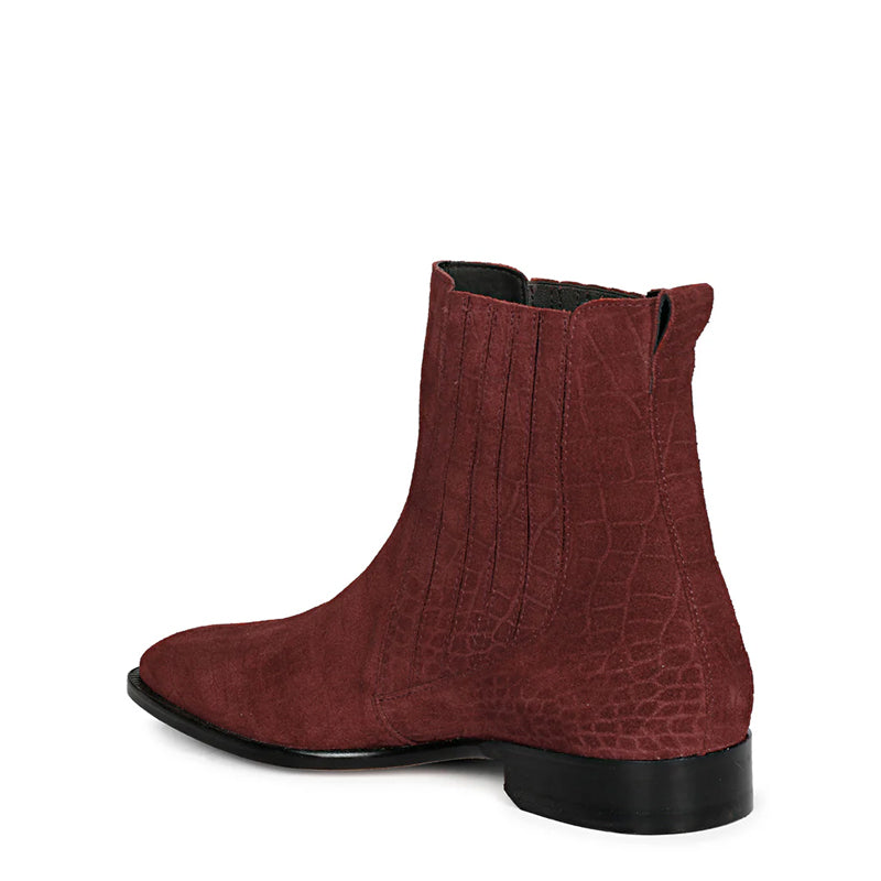 Croco Print Suede Leather Chelsea Boots