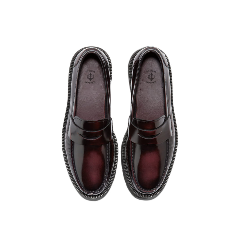 Platform Leather Penny Loafer Burgundy