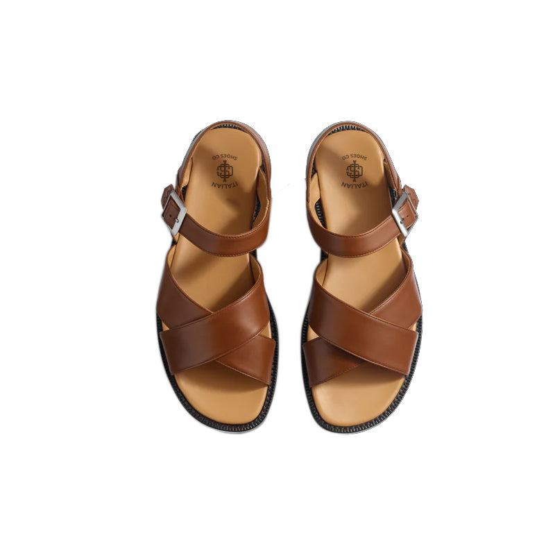 Back Strap Double V Leather Sandals