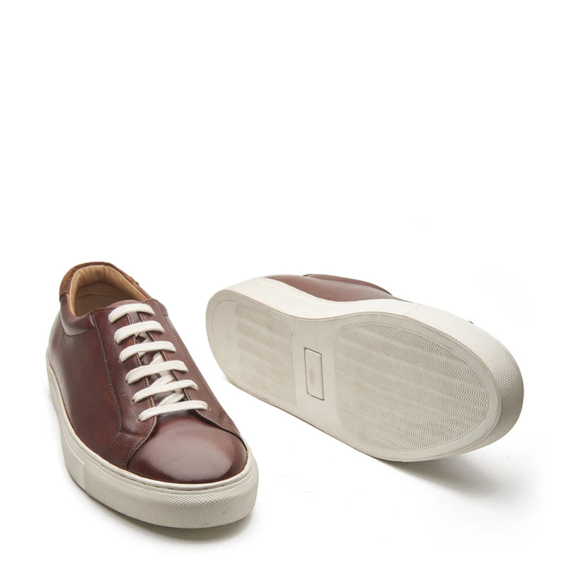 Cognac Leather Lace-Up Sneakers For Men