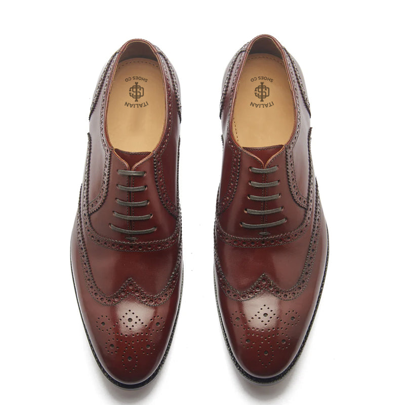 Men Lace Up Leather Wingtip Oxford Black Shoe