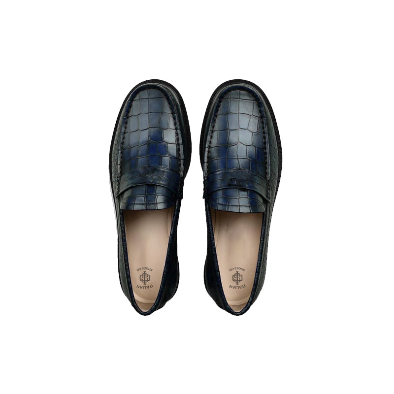 Men's Round Toe Croc Loafers Blue