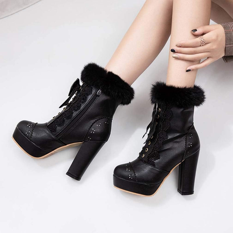 Furry Bow Chunky Boots