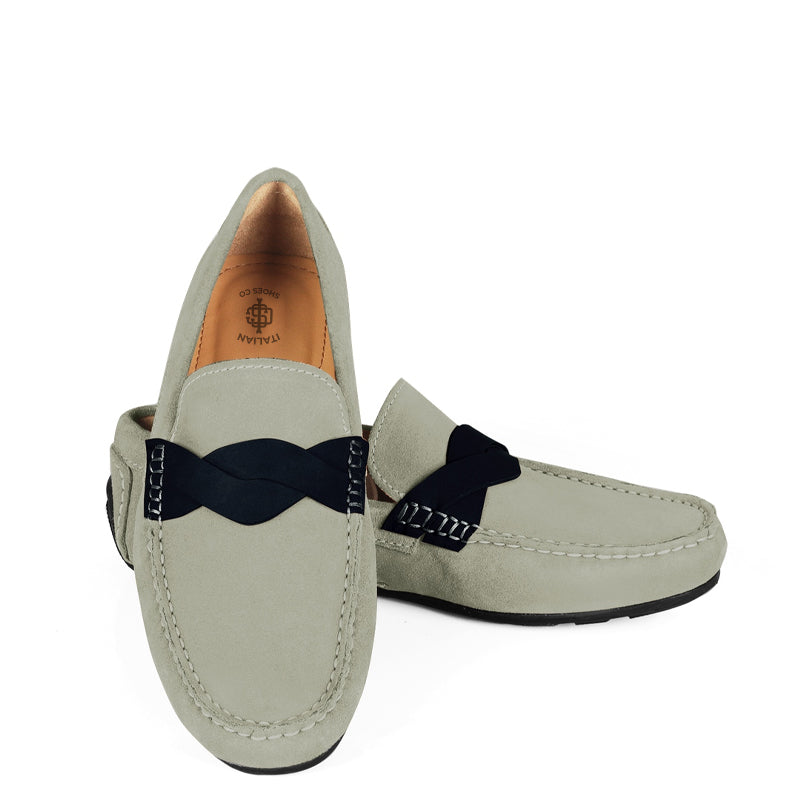 Penny Suede Cross Strap Leather Loafers