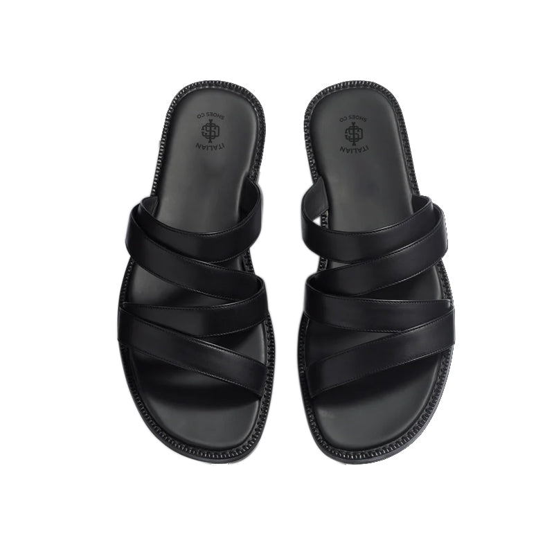 Leather Solid Double Strap Comfort Sandals