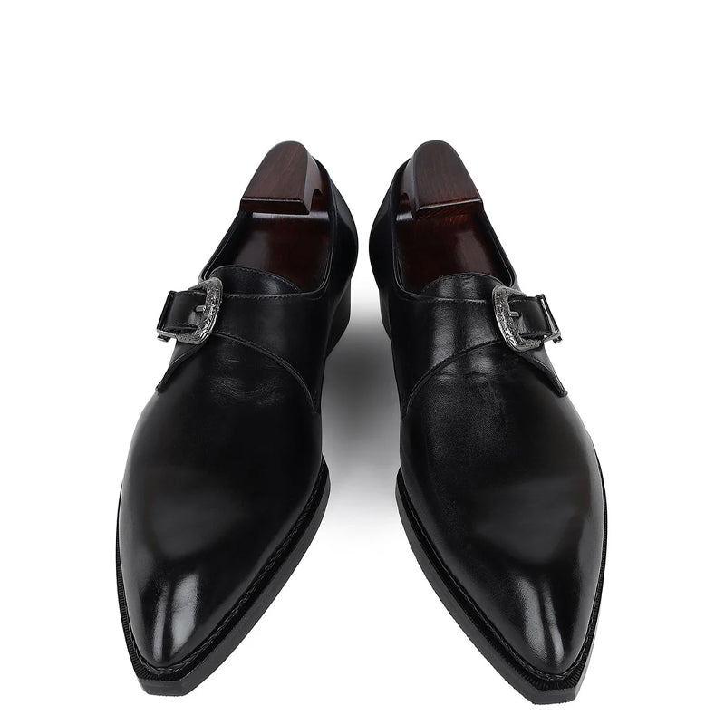 Men Solid Leather Formal Single Monk Straps Shoes