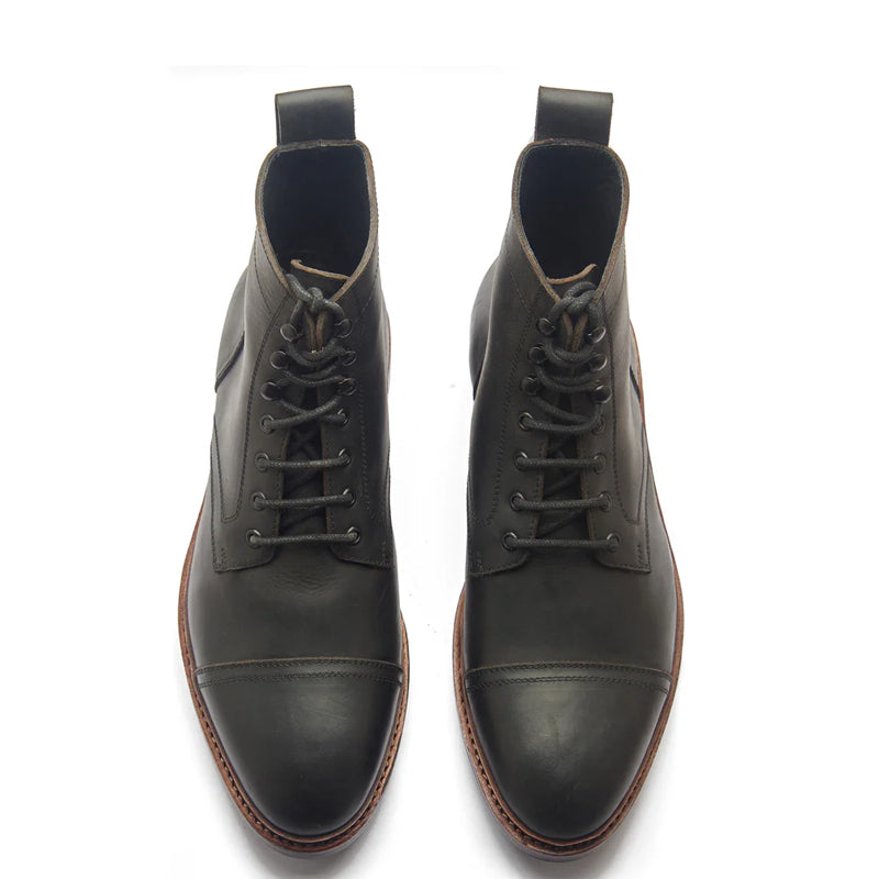 Premium Leather Lace-Up Cap-Toe Derby Boots