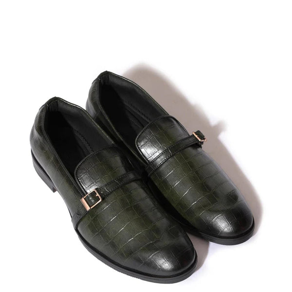 Croco Textured Leather Loafer With Side Buckle