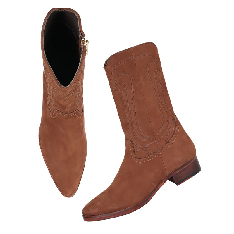 Men Suede Leather Long Zip Cowboy Boots