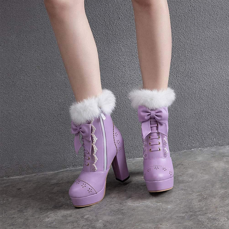 Furry Bow Chunky Boots