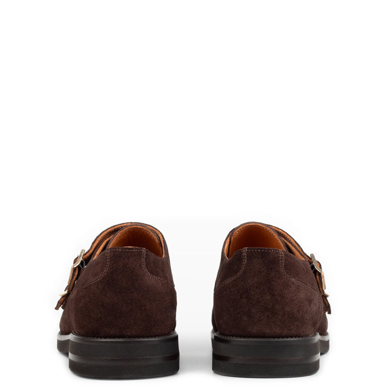 Men Suede Leather Double Monk Straps Tan Shoe