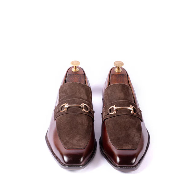 Men Suede Upper Horsebit Buckled Leather Loafers