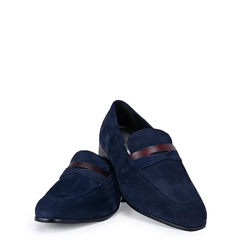 Classic Blue Suede Leather Penny Moccasins Loafer