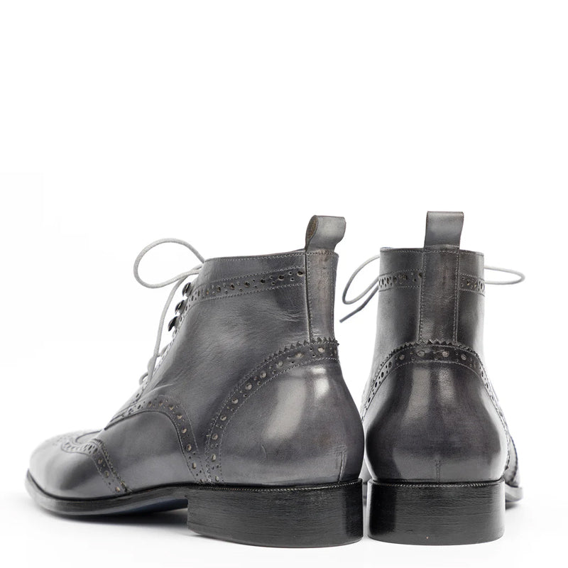 Men Dual Tone Leather Wingtip Ankle Burgundy Boot