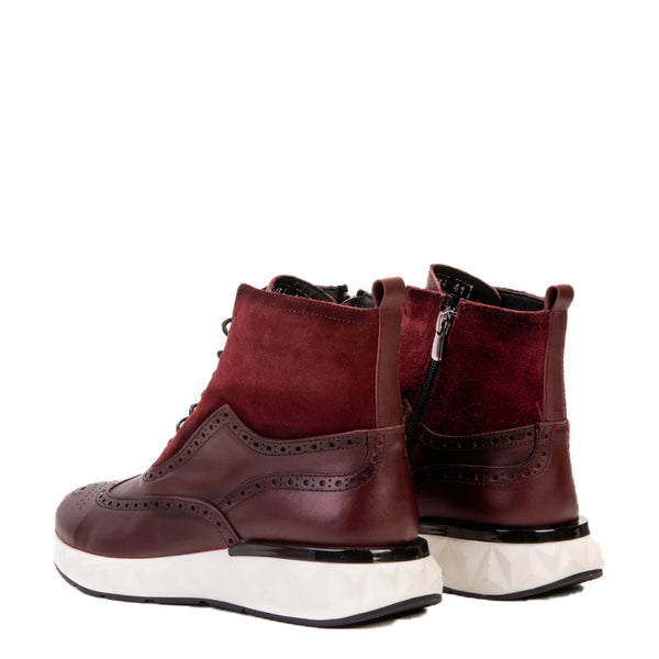 Premium Leather Lace Up Wingtip Burgundy Boot
