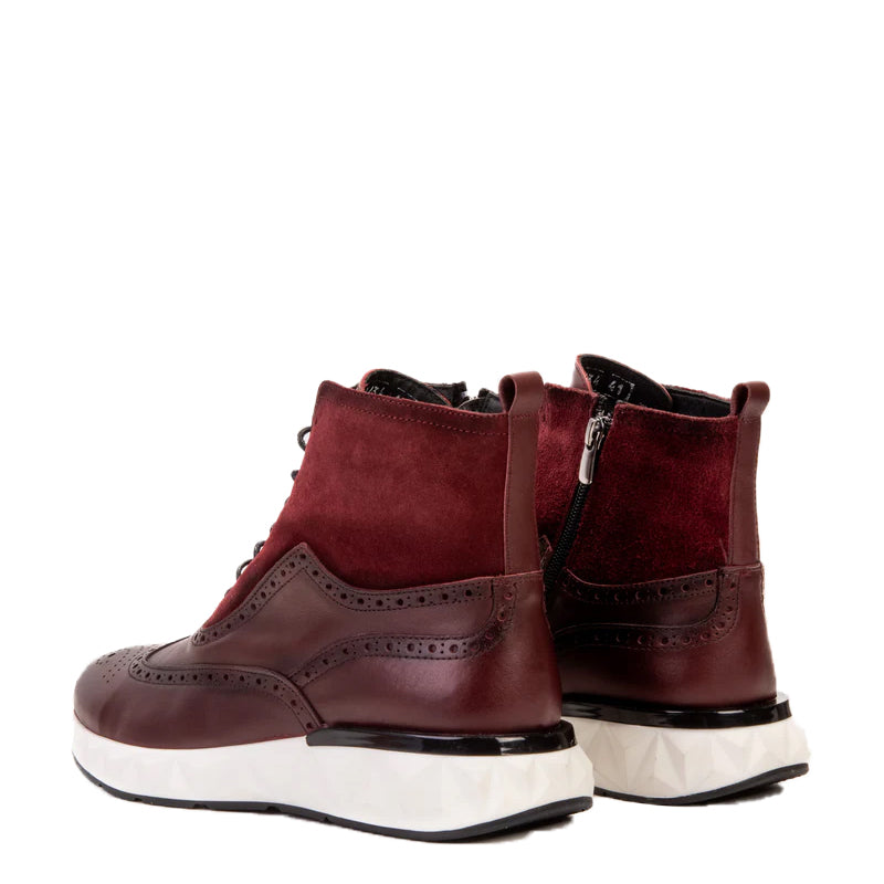 Premium Leather Lace Up Wingtip Burgundy Boot