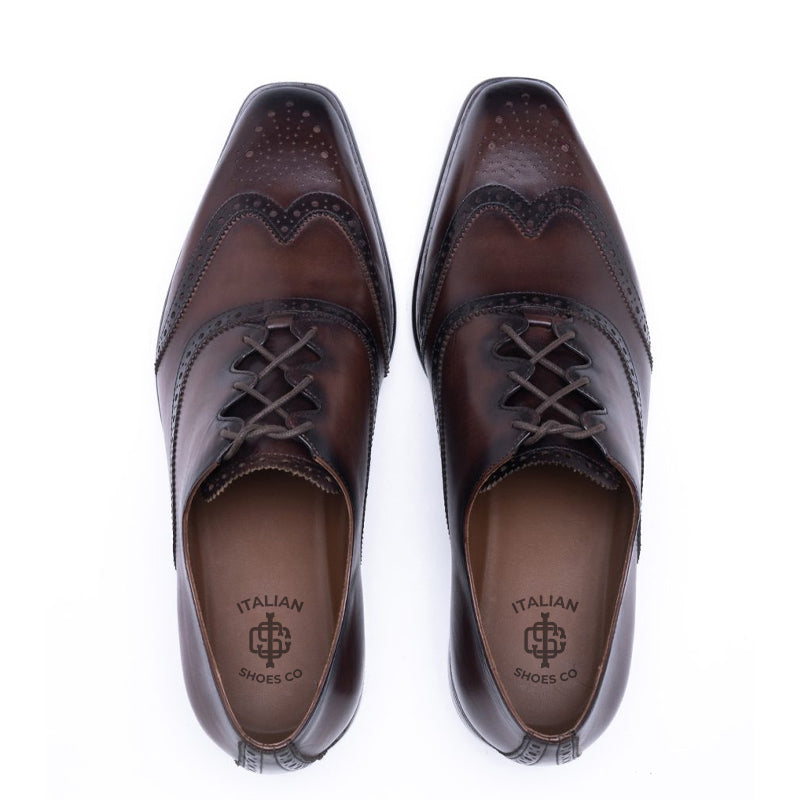 Men Wingtip Whole Cut Leather Oxford Brown Shoe