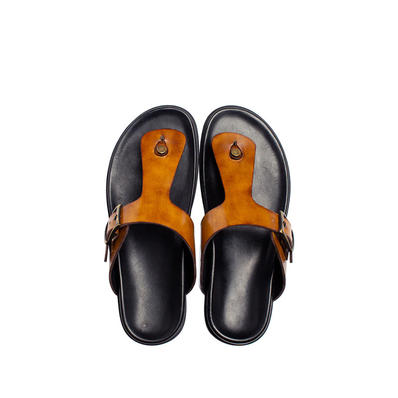 Men Slip-On Leather Buckle Sandals