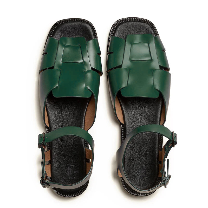 Men's Square-Toe Green  Fisherman Sandal