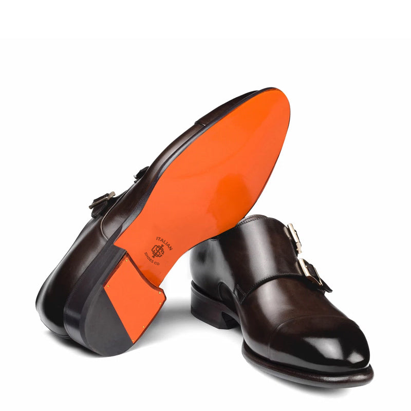 Leather Double Monk Strap Men Shoes